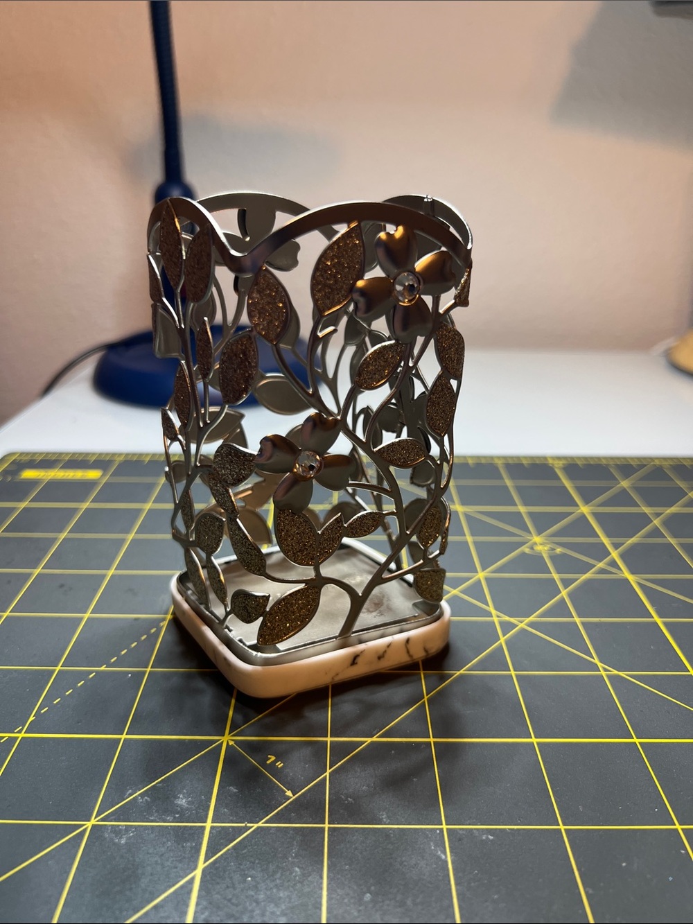 Bath & Body Works Decorative Floral Metal Candle Holder in Silver